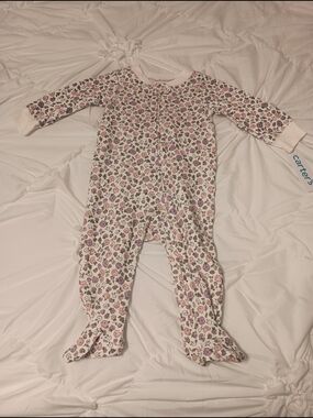 Girl's Carter's Floral Footed Pajamas 2 Way Zip Cotton Pink & Purple 9 Months